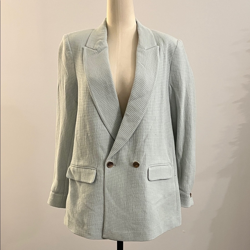 Zara Light Green Mint Double-Breasted Blazer